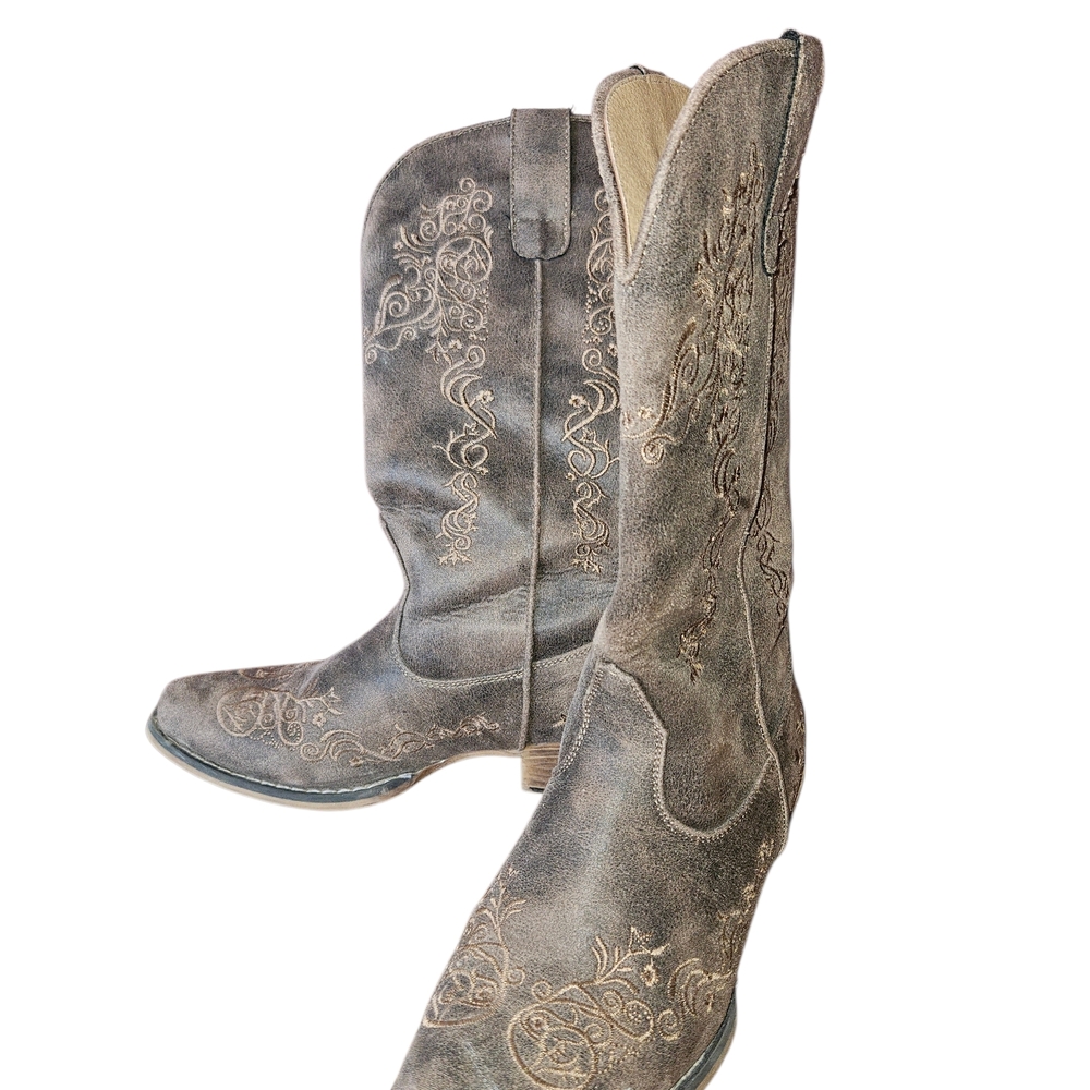 Roper Brown Embroidered Heeled Boots